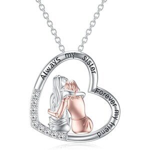 Sterling Silver 'Always My Sister Forever My Friend' Heart Pendant Necklace for
